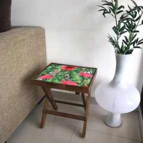 Folding Side Table - Teak Wood - Swan And Leaves