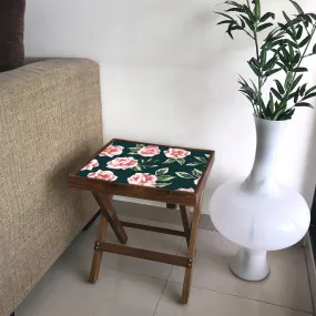 Folding Side Table - Teak Wood - Vtinage Floral