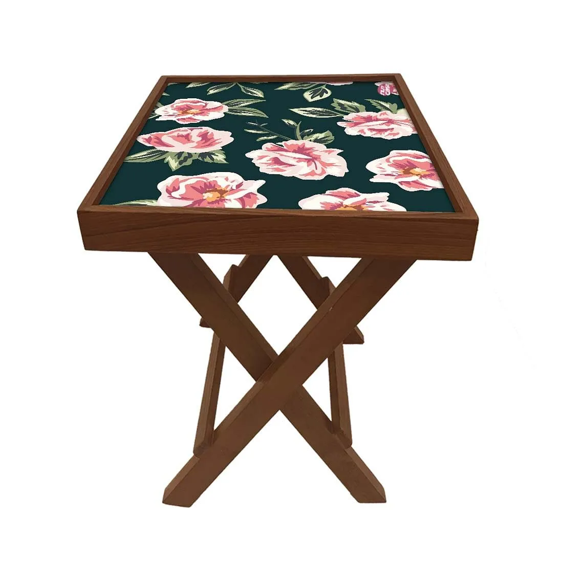Folding Side Table - Teak Wood - Vtinage Floral