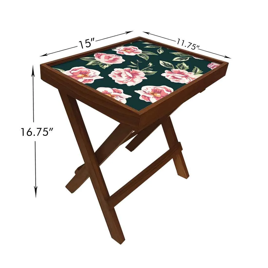 Folding Side Table - Teak Wood - Vtinage Floral