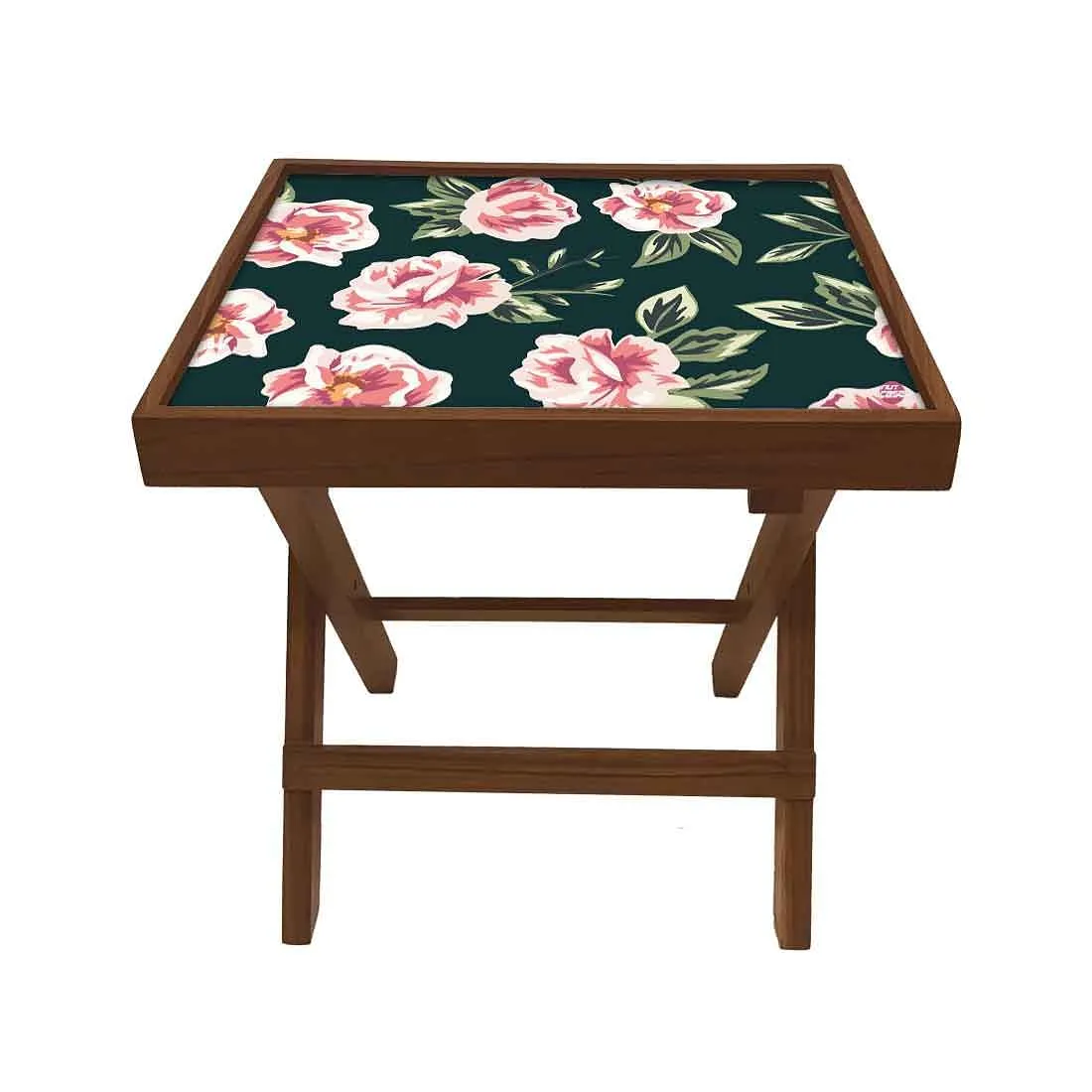 Folding Side Table - Teak Wood - Vtinage Floral