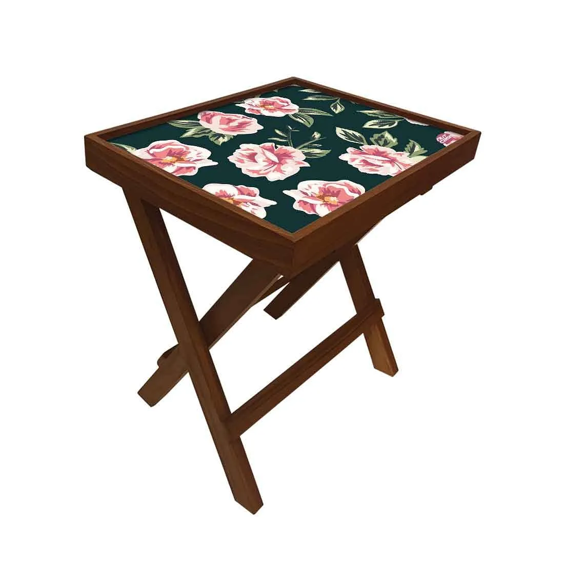 Folding Side Table - Teak Wood - Vtinage Floral