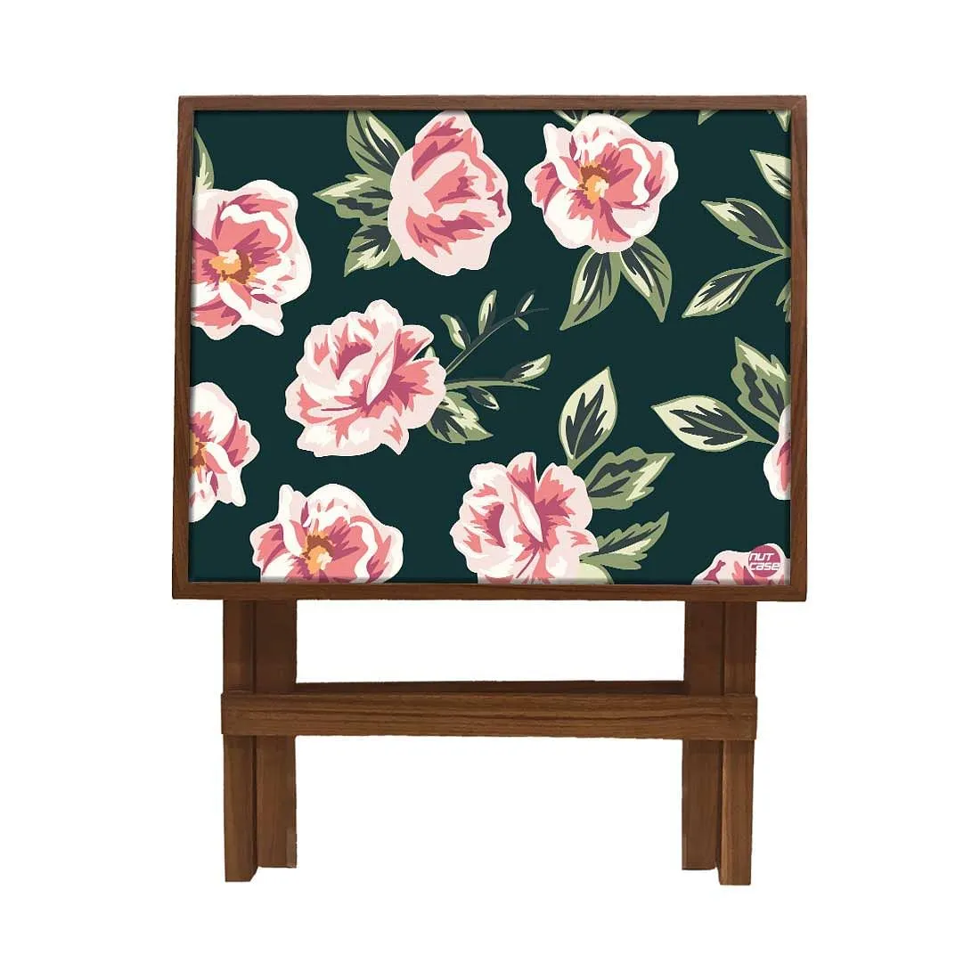 Folding Side Table - Teak Wood - Vtinage Floral
