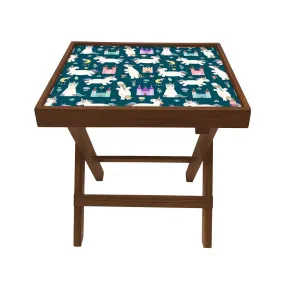 Folding Side Table - Teak Wood -White Unicorn and Palace