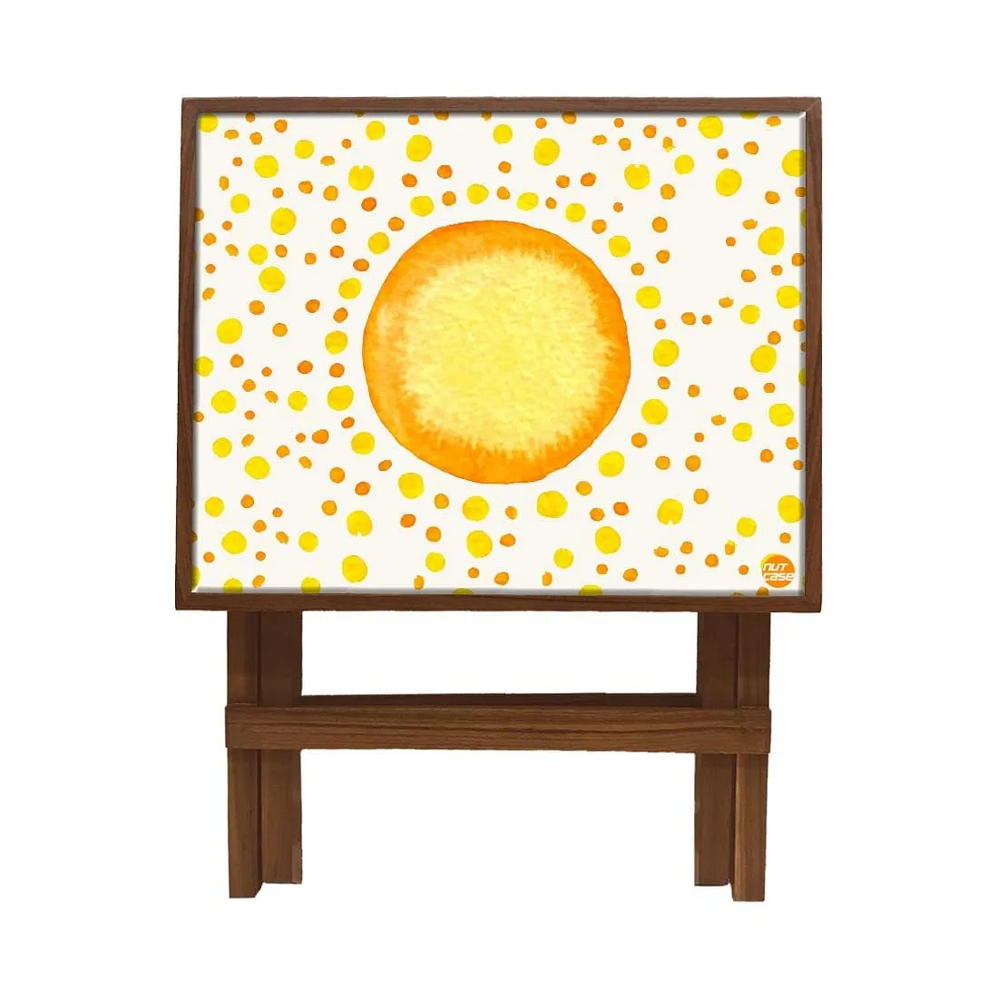 Folding Side Table - Teak Wood - Yellow And Orange Dots