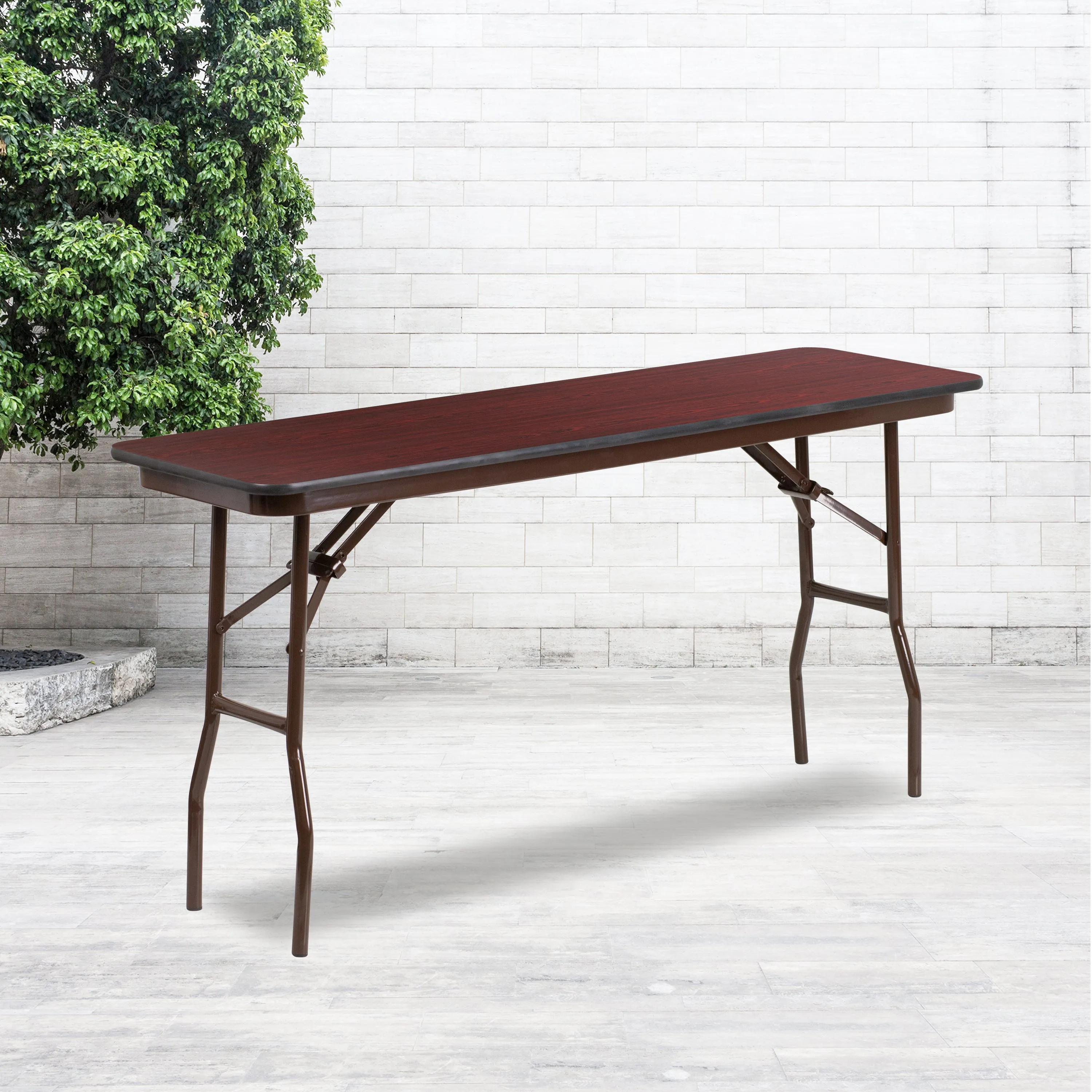 Frankie 5-Foot Mahogany Melamine Laminate Folding Training Table