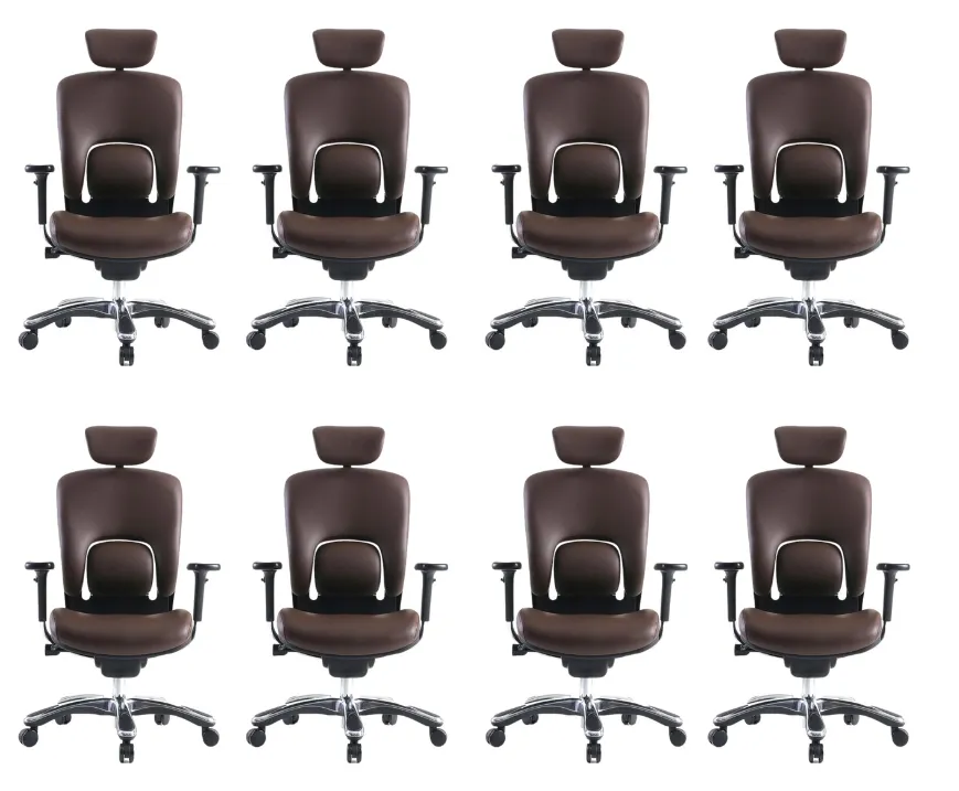 GM Seating Ergolux Genuine Leather Executive Hi Swivel Chair Chrome Base with Headrest Lumbar Support, Modern Ergonomic Chair for Home Office - Comfortable Desk Chair, Adjustable Armrest Brown