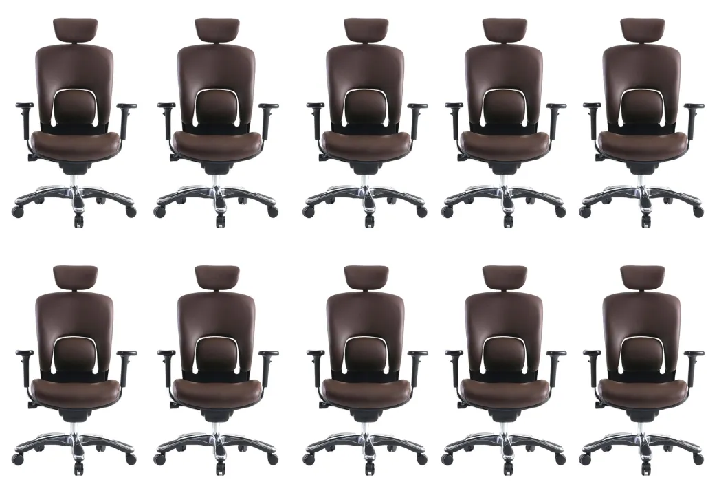 GM Seating Ergolux Genuine Leather Executive Hi Swivel Chair Chrome Base with Headrest Lumbar Support, Modern Ergonomic Chair for Home Office - Comfortable Desk Chair, Adjustable Armrest Brown