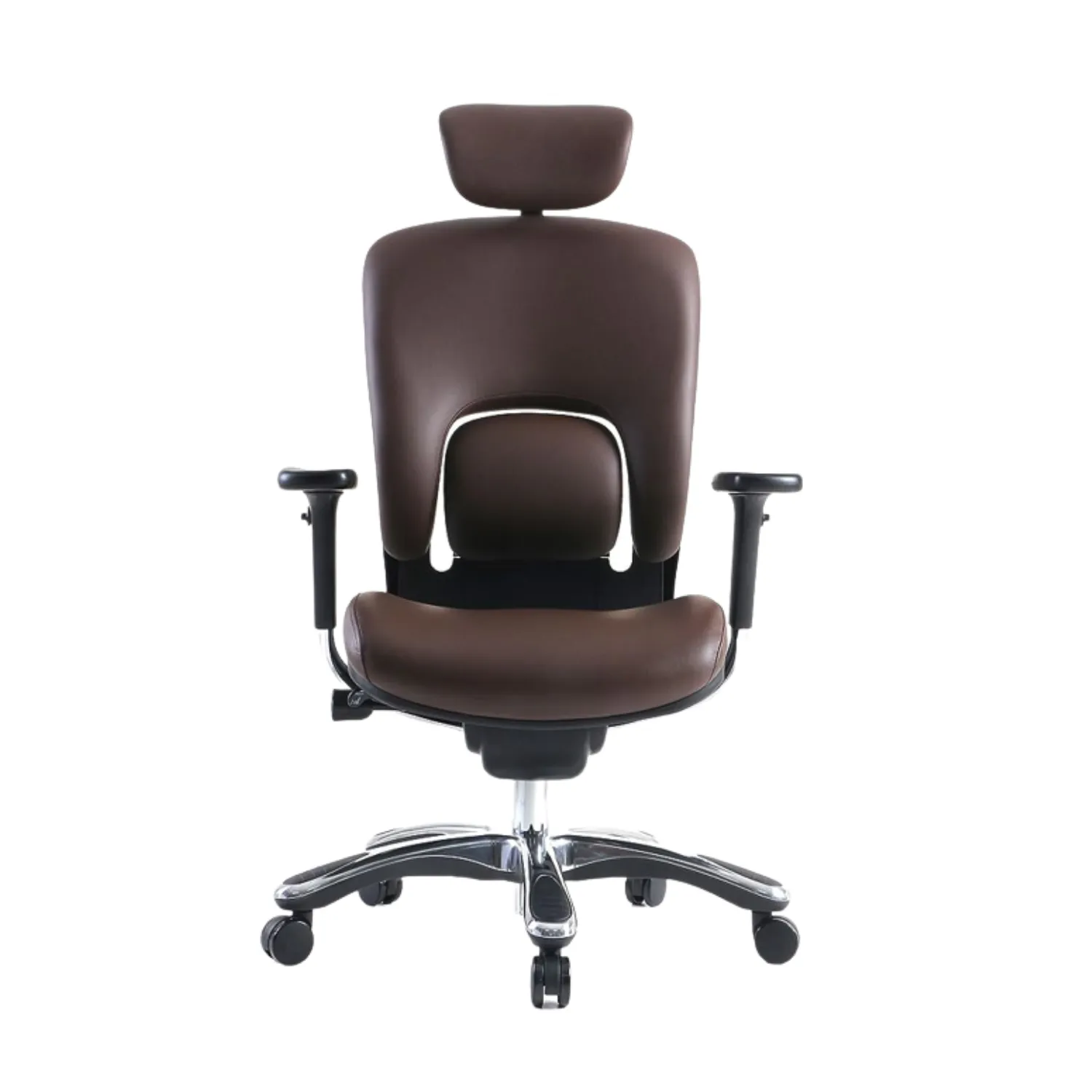 GM Seating Ergolux Genuine Leather Executive Hi Swivel Chair Chrome Base with Headrest Lumbar Support, Modern Ergonomic Chair for Home Office - Comfortable Desk Chair, Adjustable Armrest Brown
