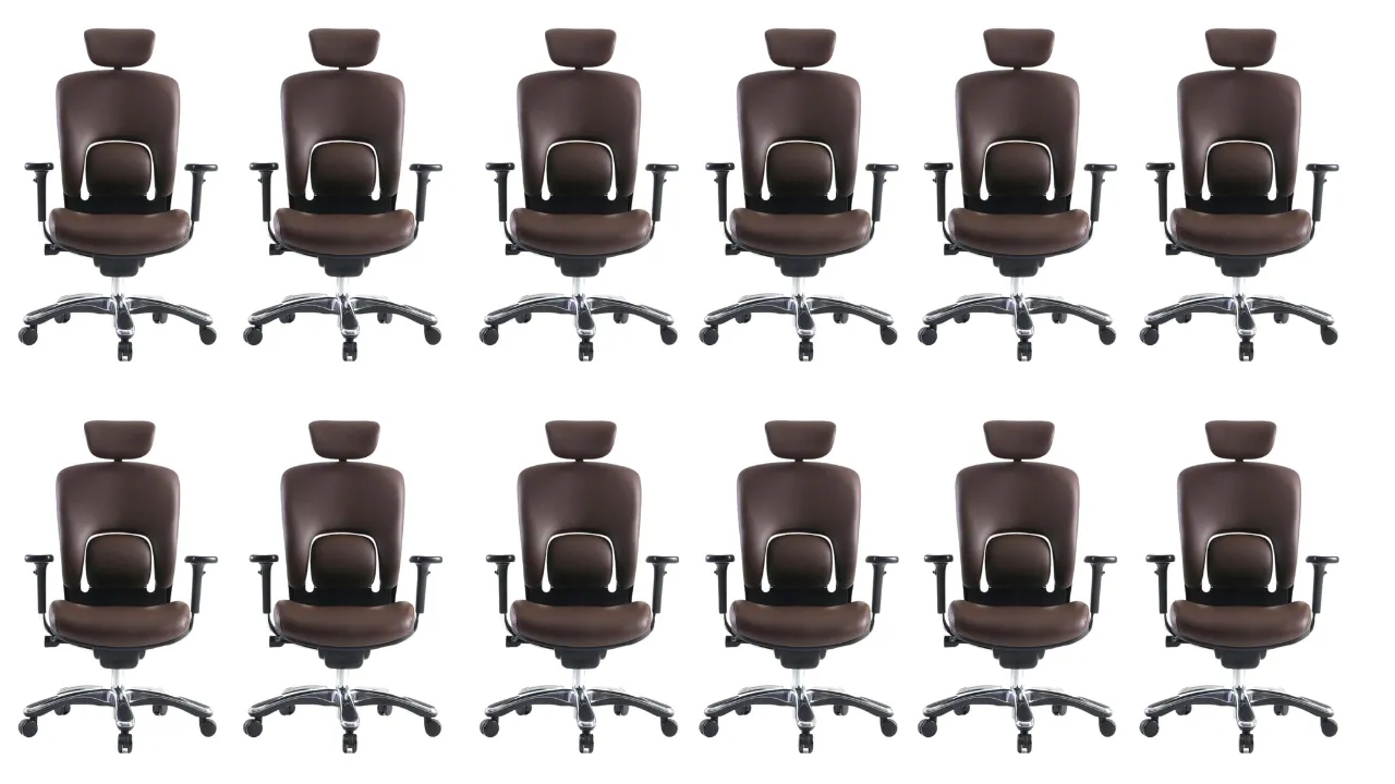 GM Seating Ergolux Genuine Leather Executive Hi Swivel Chair Chrome Base with Headrest Lumbar Support, Modern Ergonomic Chair for Home Office - Comfortable Desk Chair, Adjustable Armrest Brown