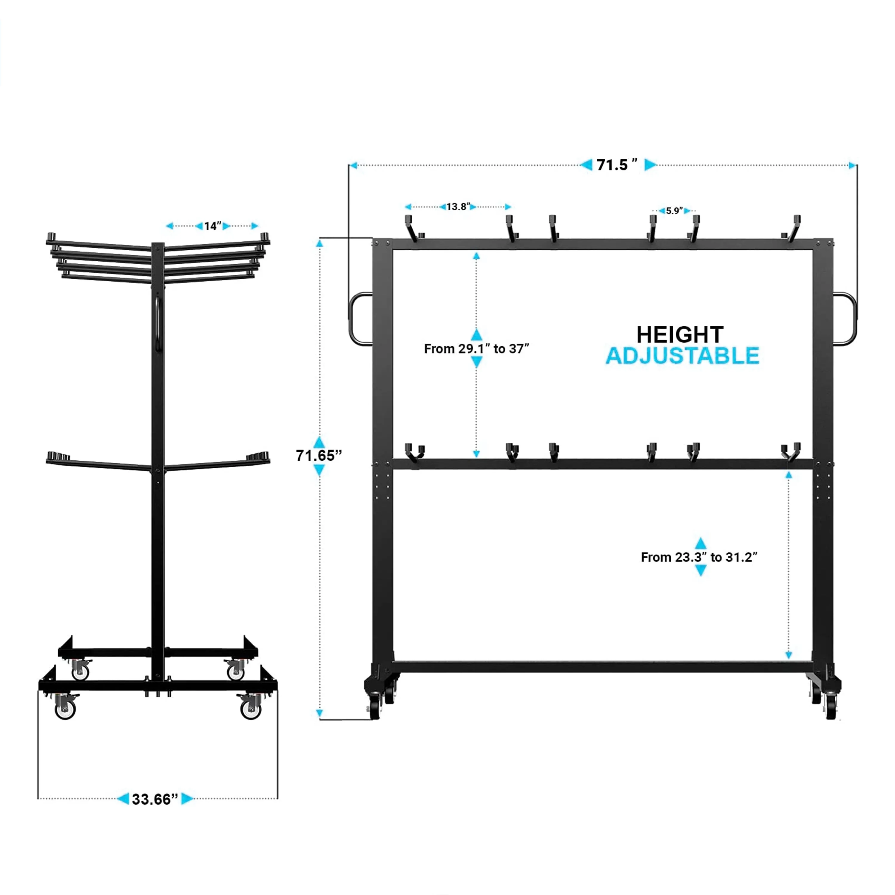Hawkins Heavy Duty Folding Table and Chairs Mobile Cart-Locking Wheels, Outdoor Cover, 84 Folding Chairs or 42 Chairs and 12 Tables Capacity, Black