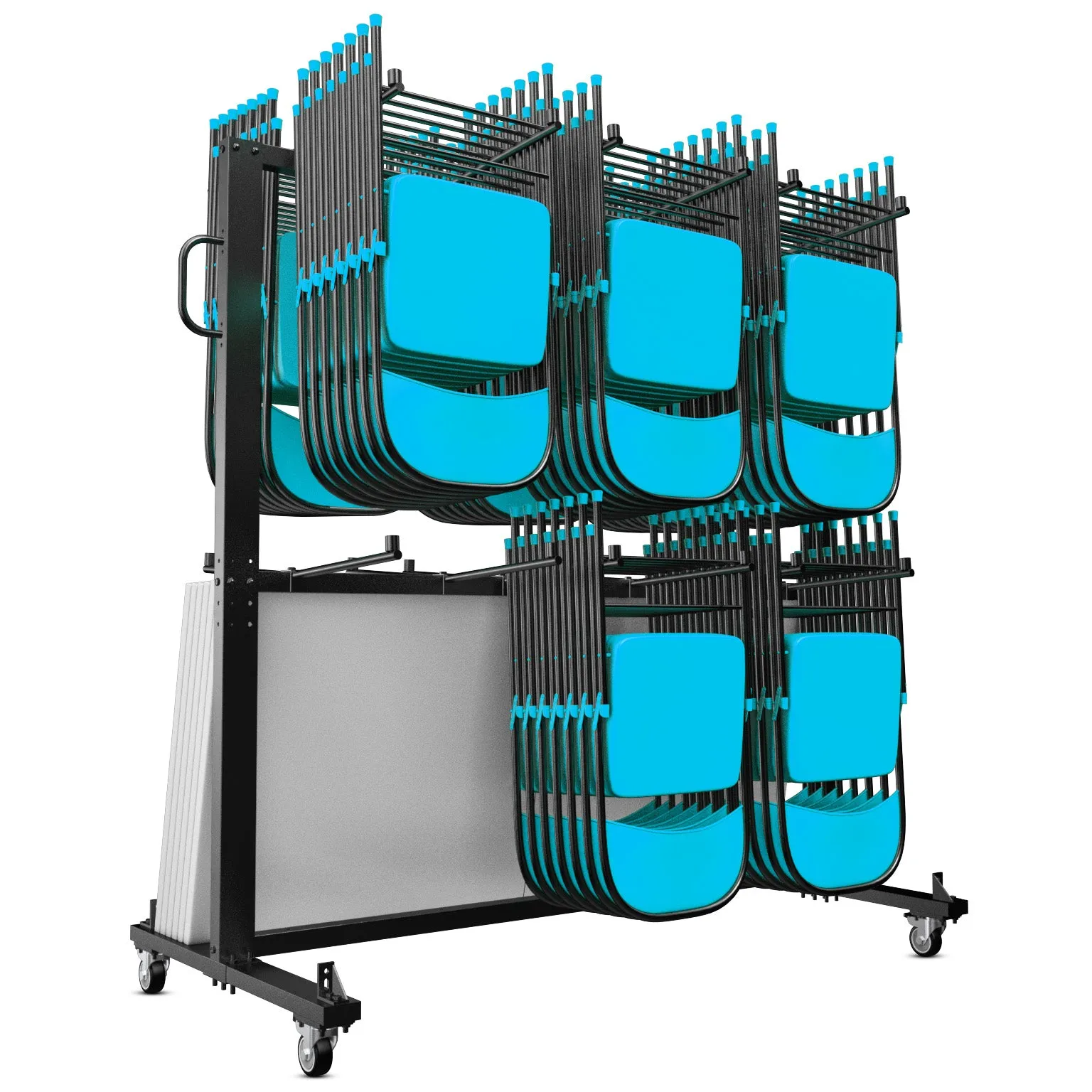 Hawkins Heavy Duty Folding Table and Chairs Mobile Cart-Locking Wheels, Outdoor Cover, 84 Folding Chairs or 42 Chairs and 12 Tables Capacity, Black