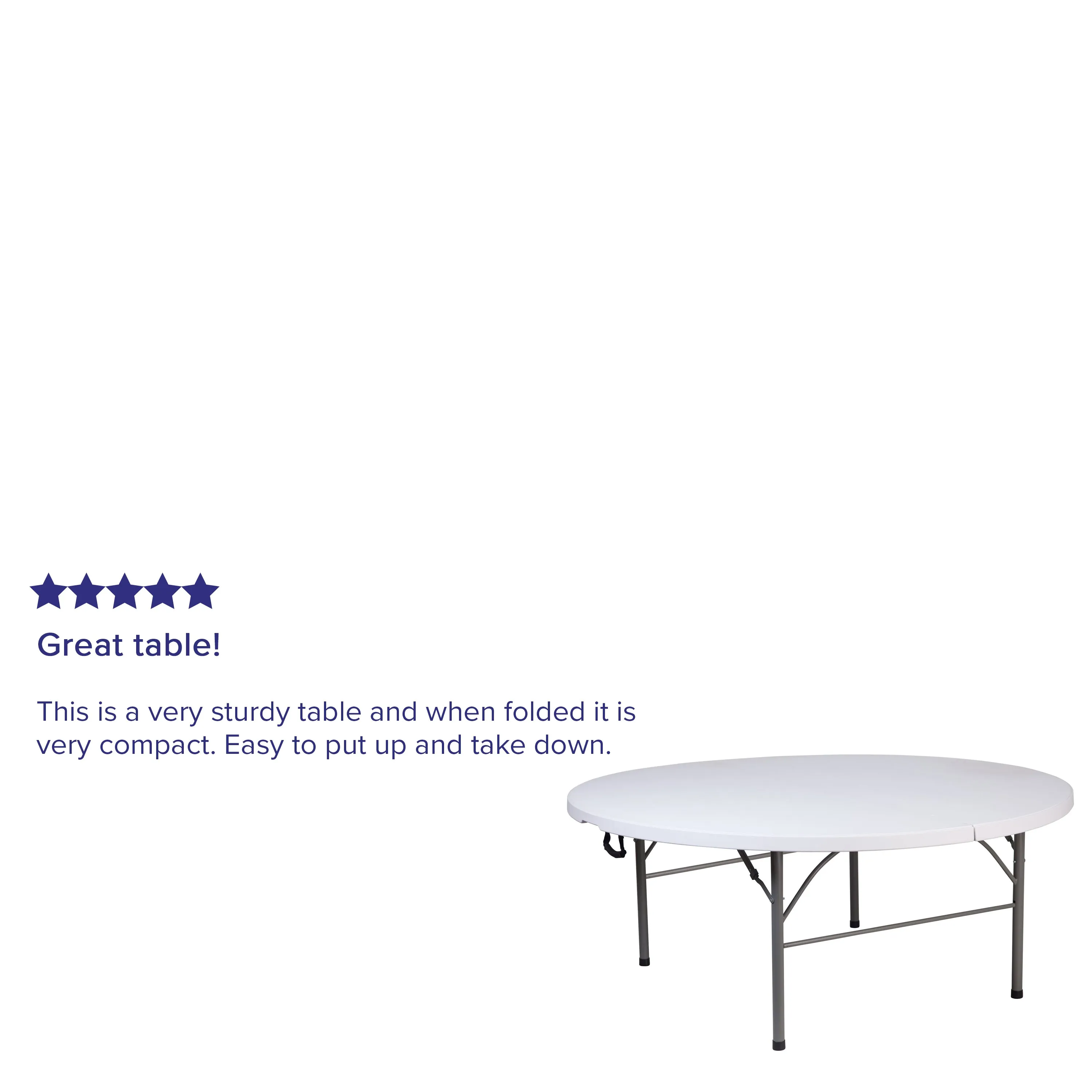 Kathryn 5.89-Foot Round Bi-Fold Granite White Plastic Banquet and Event Folding Table with Carrying Handle