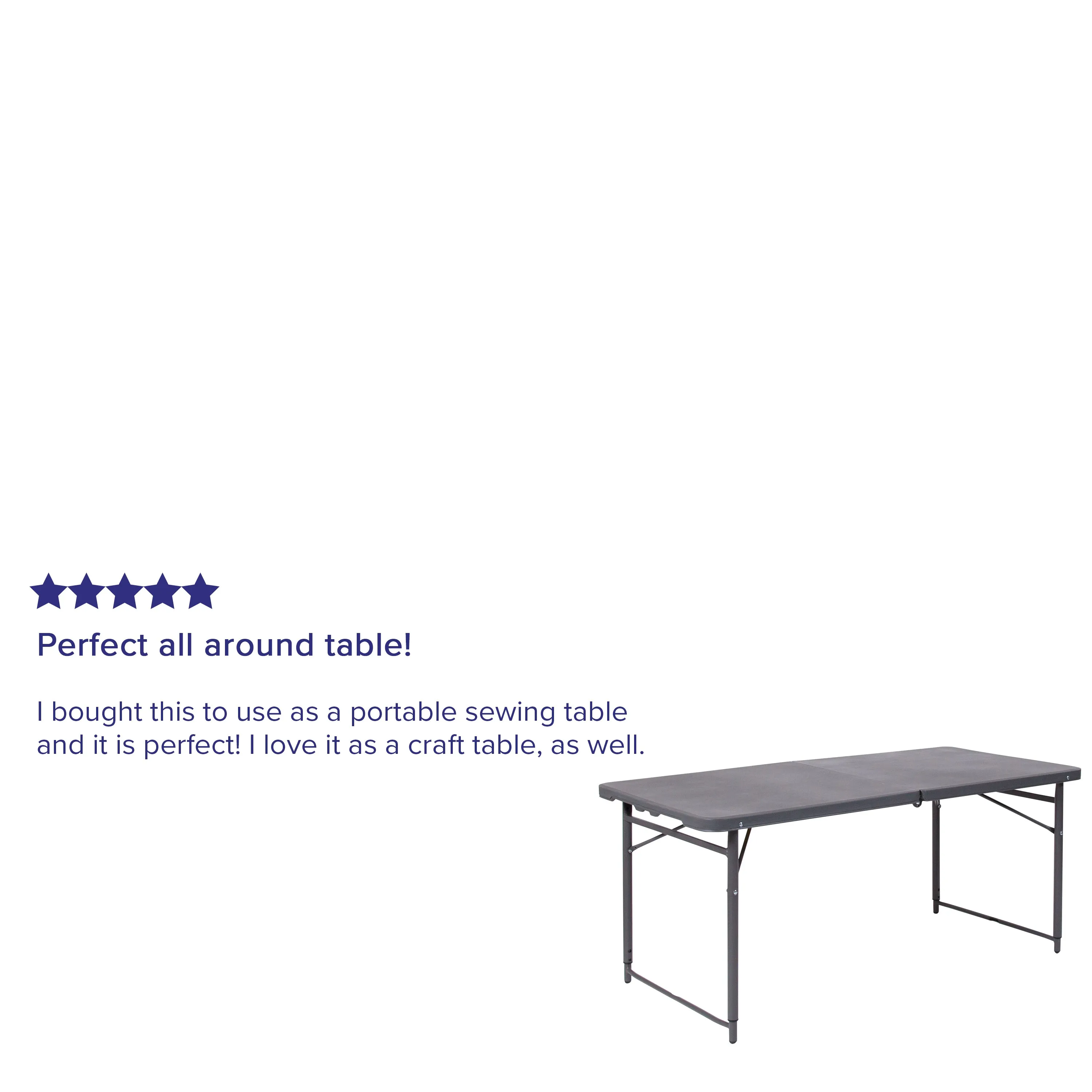 Mills 4-Foot Height Adjustable Bi-Fold Dark Gray Plastic Folding Table with Carrying Handle