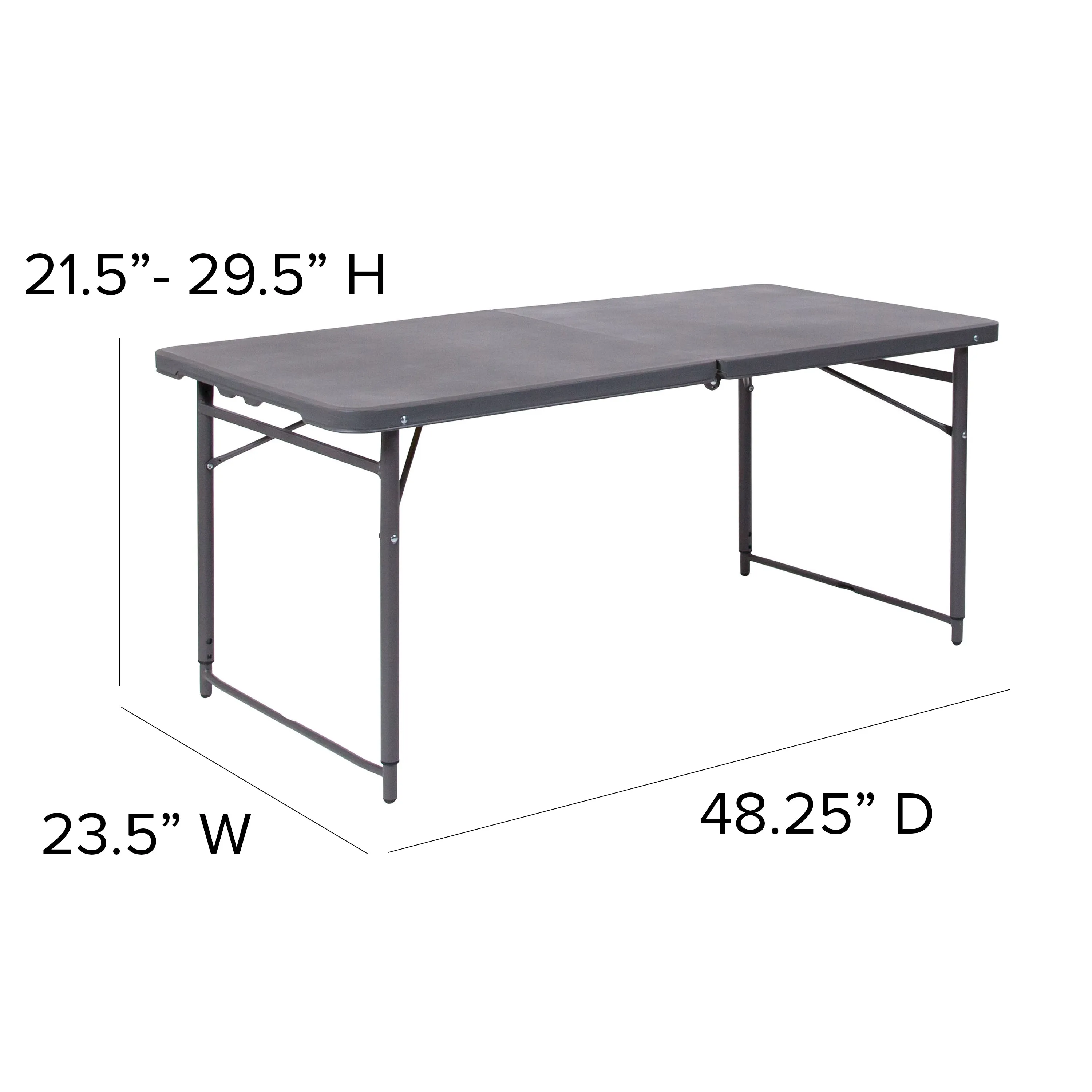 Mills 4-Foot Height Adjustable Bi-Fold Dark Gray Plastic Folding Table with Carrying Handle