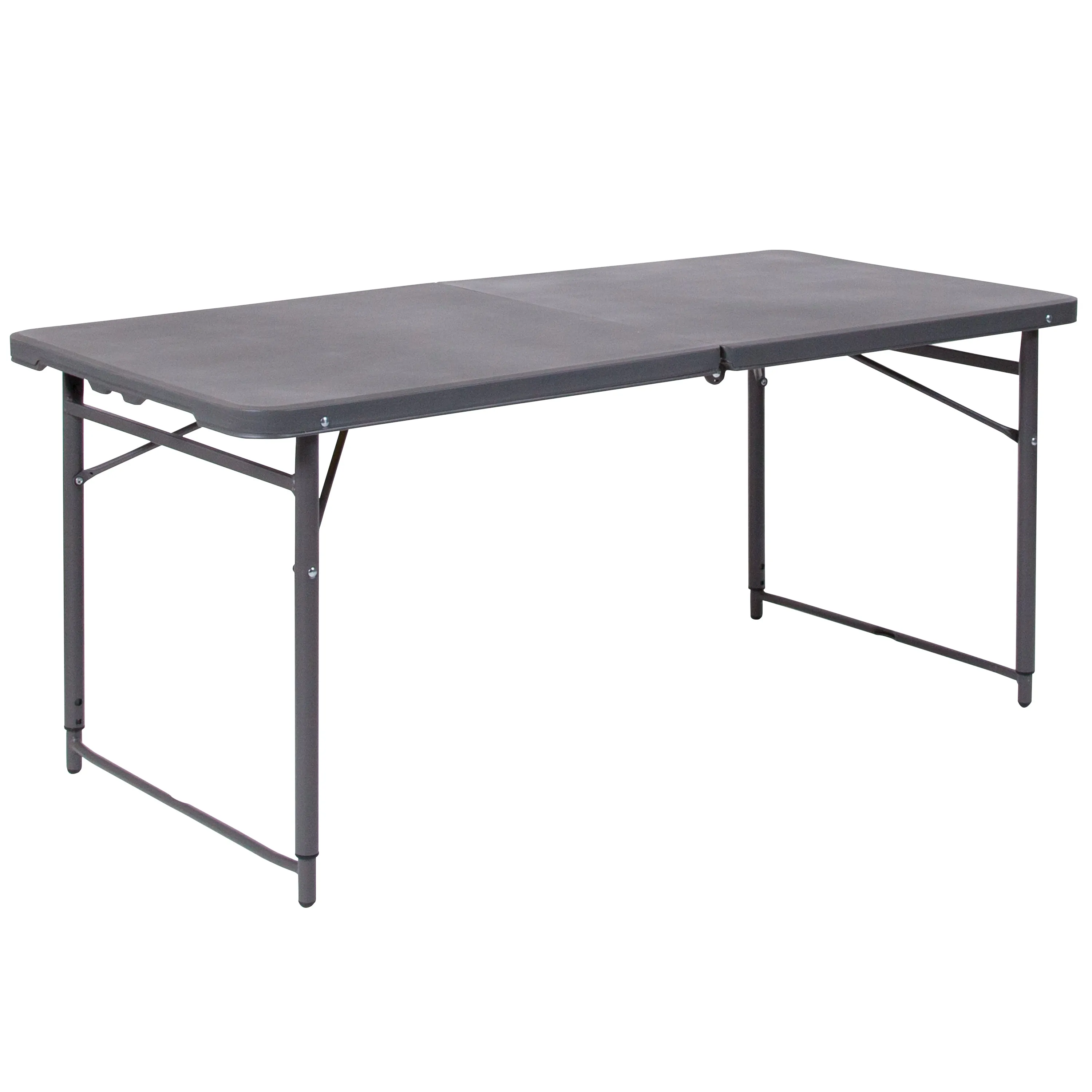 Mills 4-Foot Height Adjustable Bi-Fold Dark Gray Plastic Folding Table with Carrying Handle