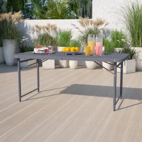 Mills 4-Foot Height Adjustable Bi-Fold Dark Gray Plastic Folding Table with Carrying Handle