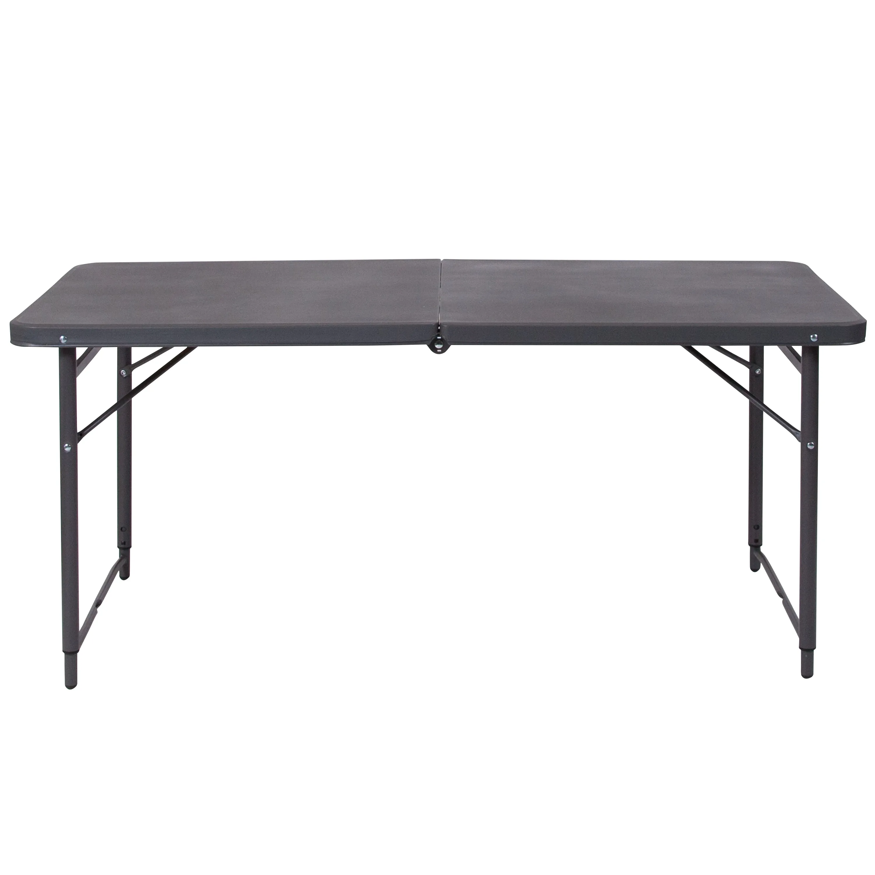 Mills 4-Foot Height Adjustable Bi-Fold Dark Gray Plastic Folding Table with Carrying Handle