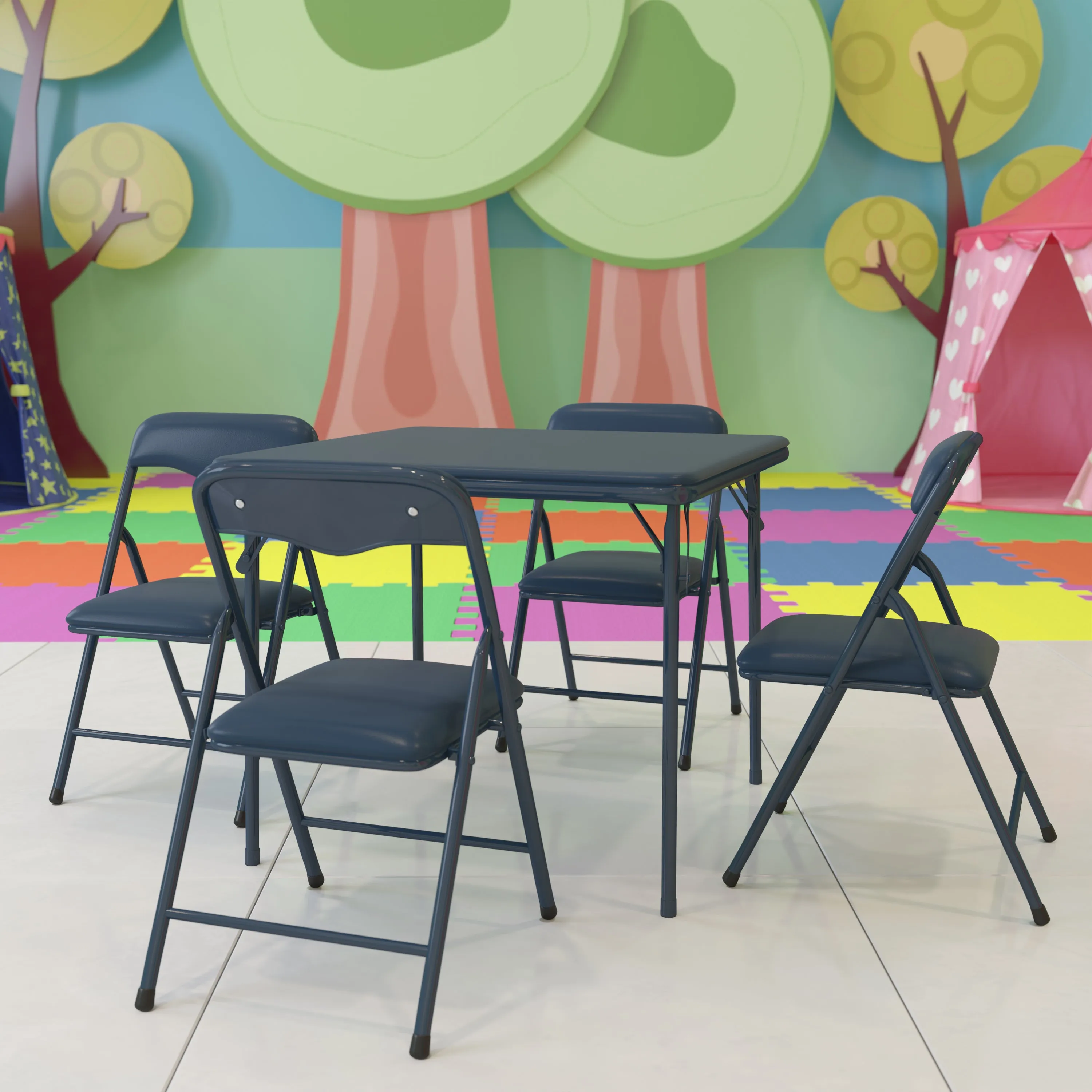Mindy Kids Navy 5 Piece Folding Table and Chair Set