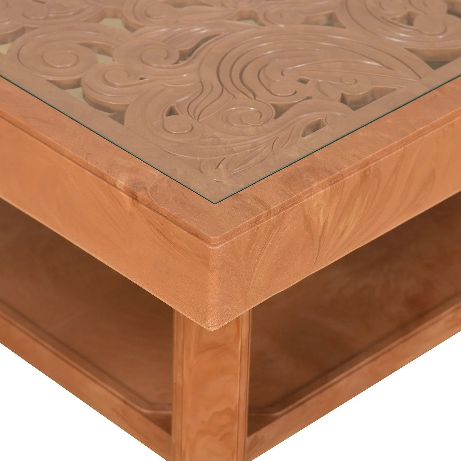 Nilkamal Center Table 2 Carv & Glass (Pear Wood)