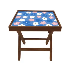 Nutcase Folding Side Table - Teak Wood -Cute Flower Blue