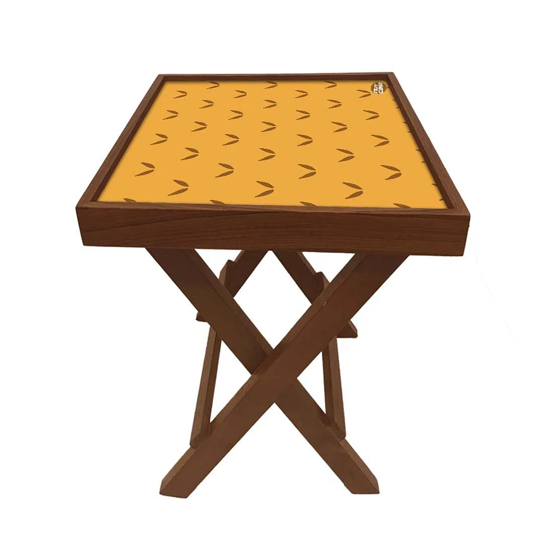 Nutcase Folding Wooden Side Table - Teak Wood -Mustard
