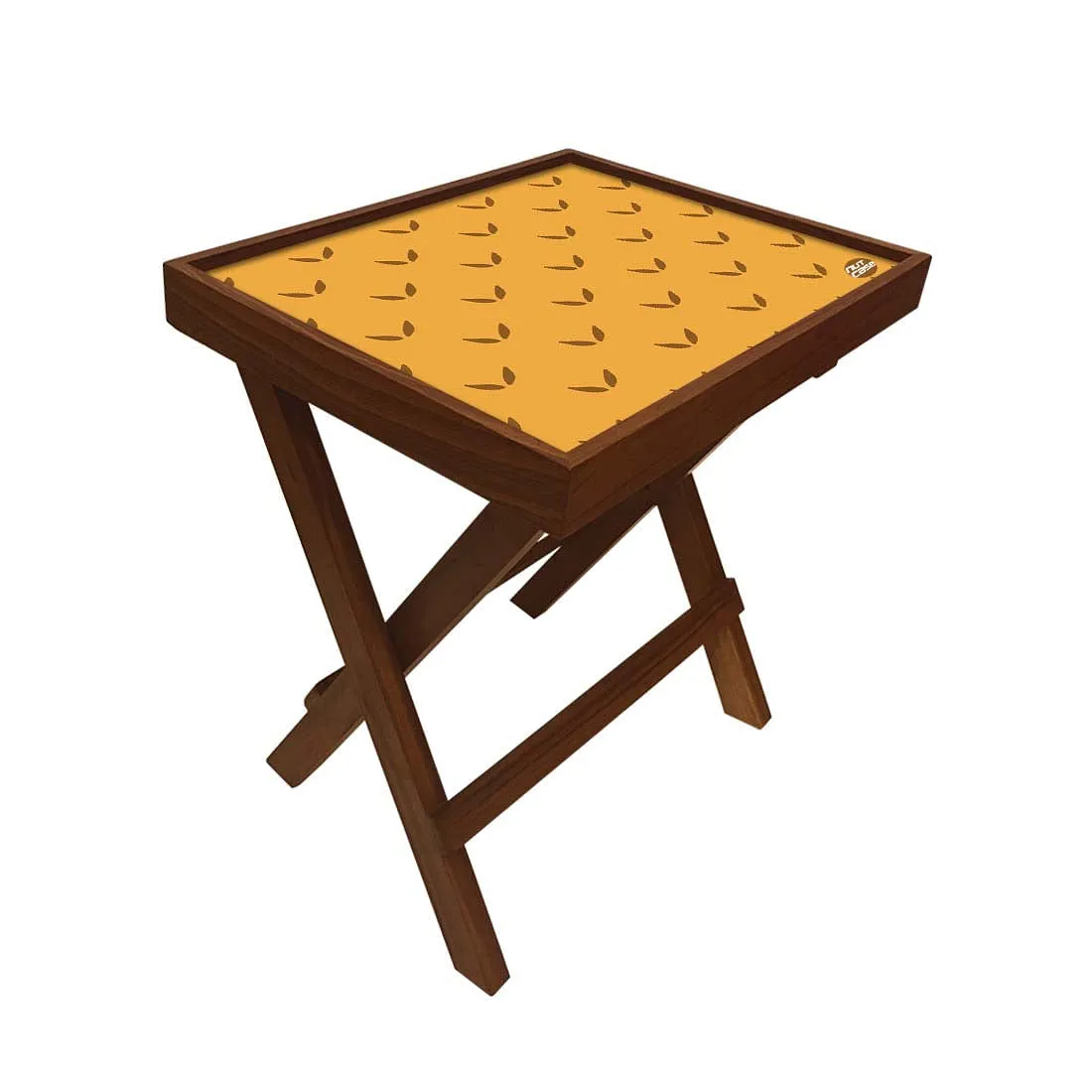 Nutcase Folding Wooden Side Table - Teak Wood -Mustard
