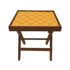 Nutcase Folding Wooden Side Table - Teak Wood -Mustard
