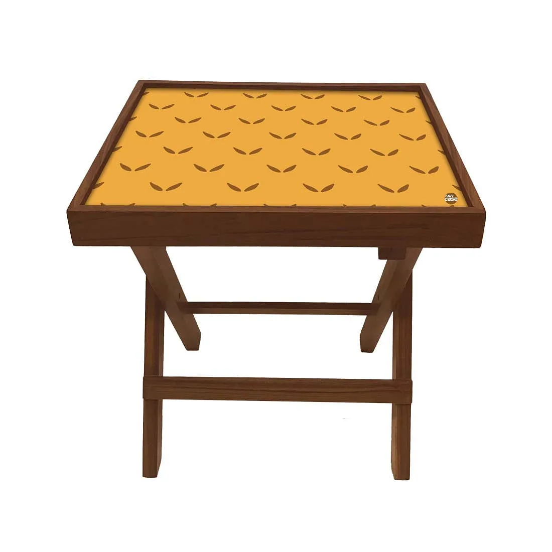 Nutcase Folding Wooden Side Table - Teak Wood -Mustard