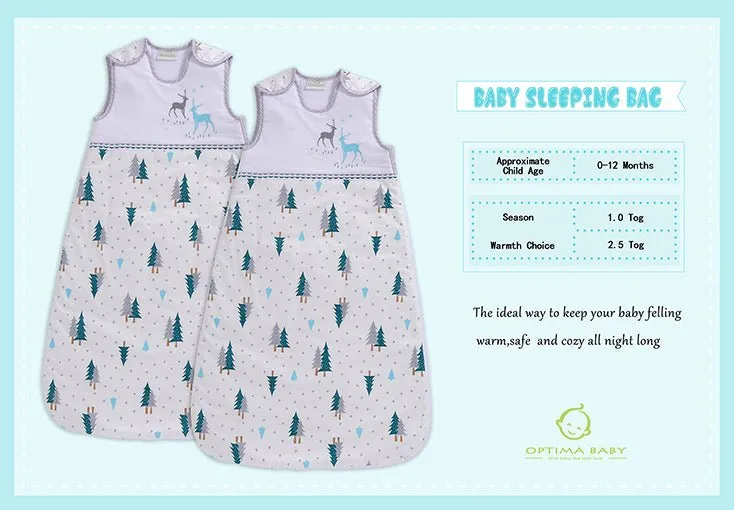 OptimaBaby Green Woodland Deer Baby Sleeping Bag Winter Model 2.5 Tog Small (0-12M)