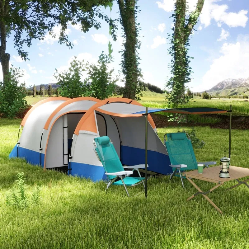 Orange 2-3 Person Waterproof Camping Tunnel Tent with Bedroom and Living Area