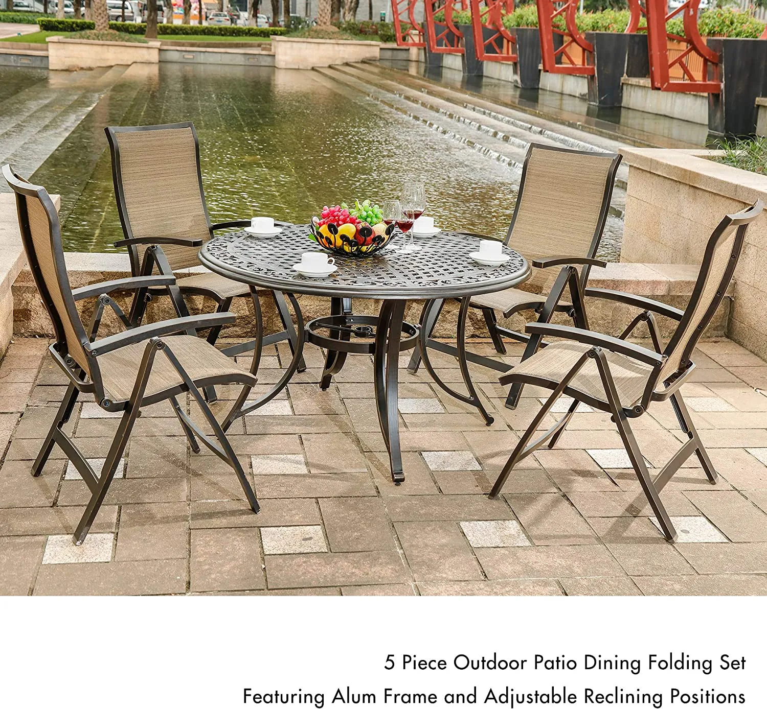 Outdoor Patio Garden Furniture 48" Round Table with Folding Chairs Set of 5