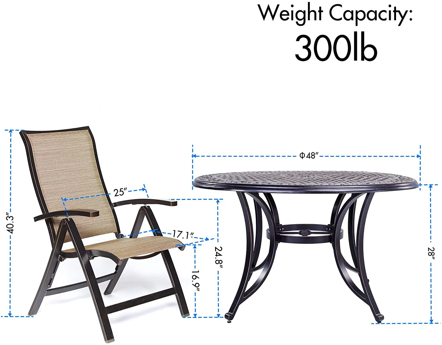 Outdoor Patio Garden Furniture 48" Round Table with Folding Chairs Set of 5