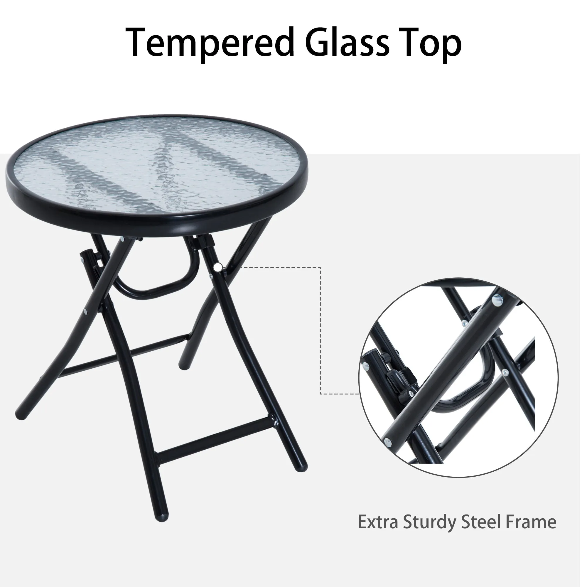 Outsunny 3 Piece Outdoor Rocking Bistro Set, Patio Furniture Set with 2 Folding Chairs and 1 Tempered Glass Table, Grey