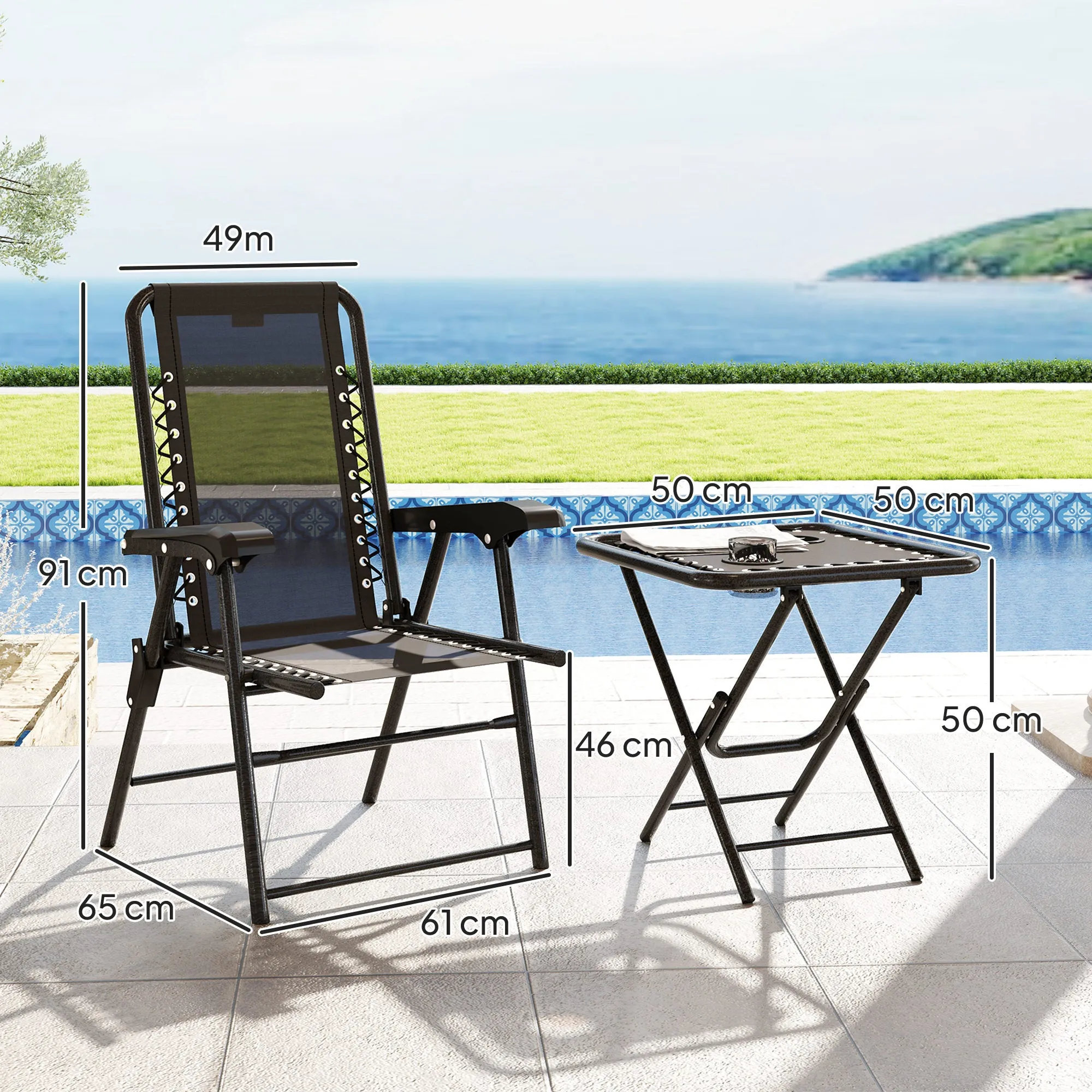 Outsunny 3 Pieces Folding Garden Bistro Set with Cup Holders, Black
