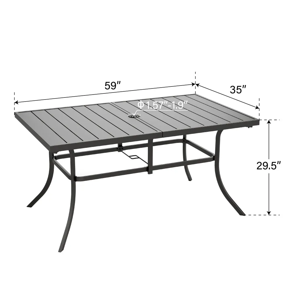 Phi Villa Patio 7/9 Piece Dining Set with Black Folding Sling Chairs & Steel Table