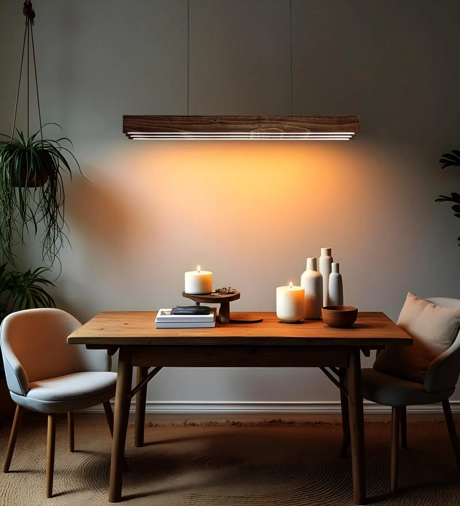 Slimline Trio Wooden Led Hanging Lamp | Pendant Light