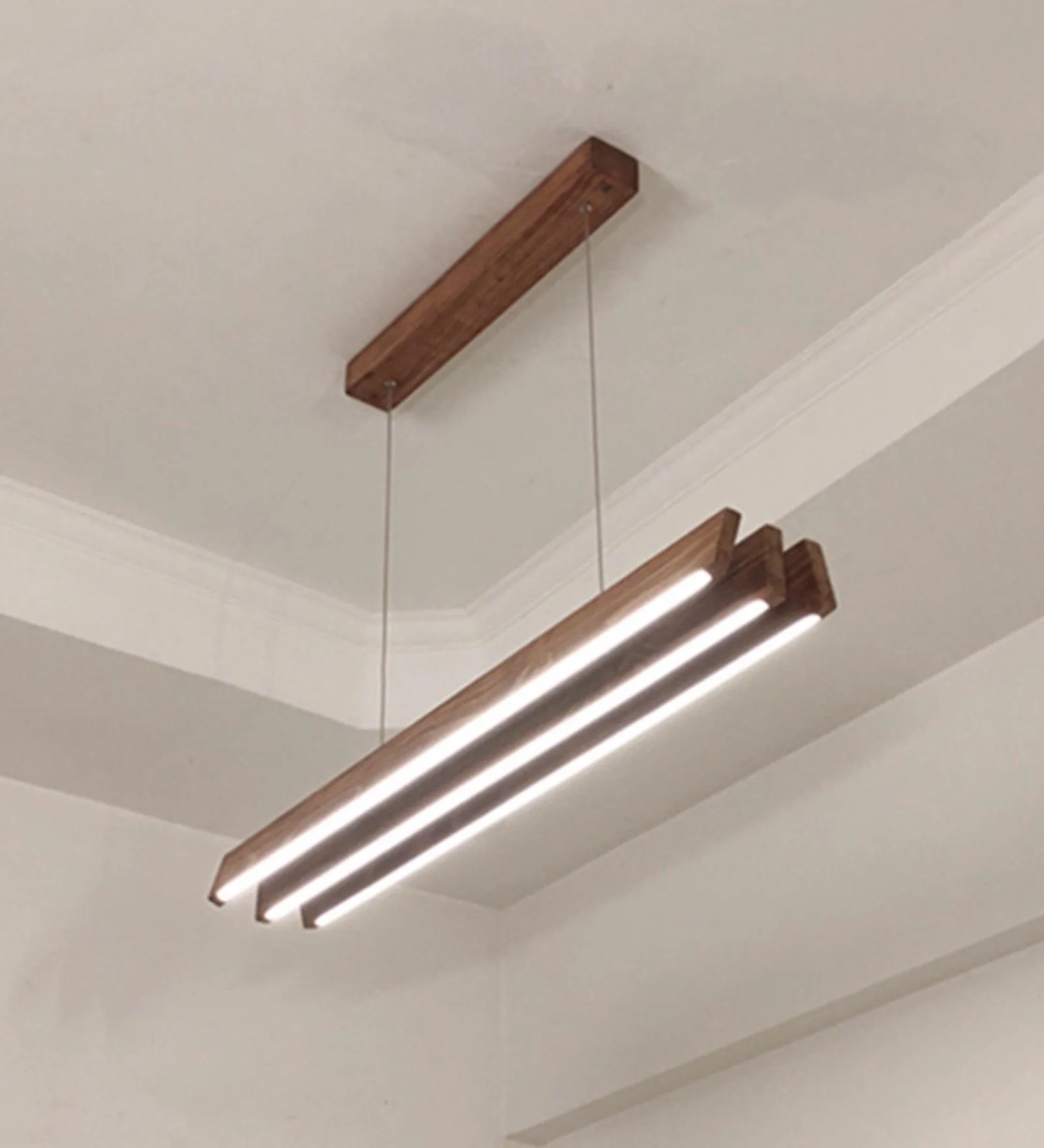 Slimline Trio Wooden Led Hanging Lamp | Pendant Light