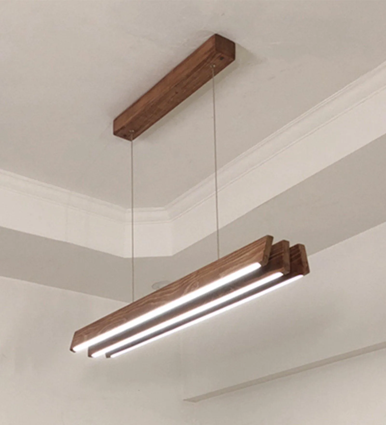 Slimline Trio Wooden Led Hanging Lamp | Pendant Light