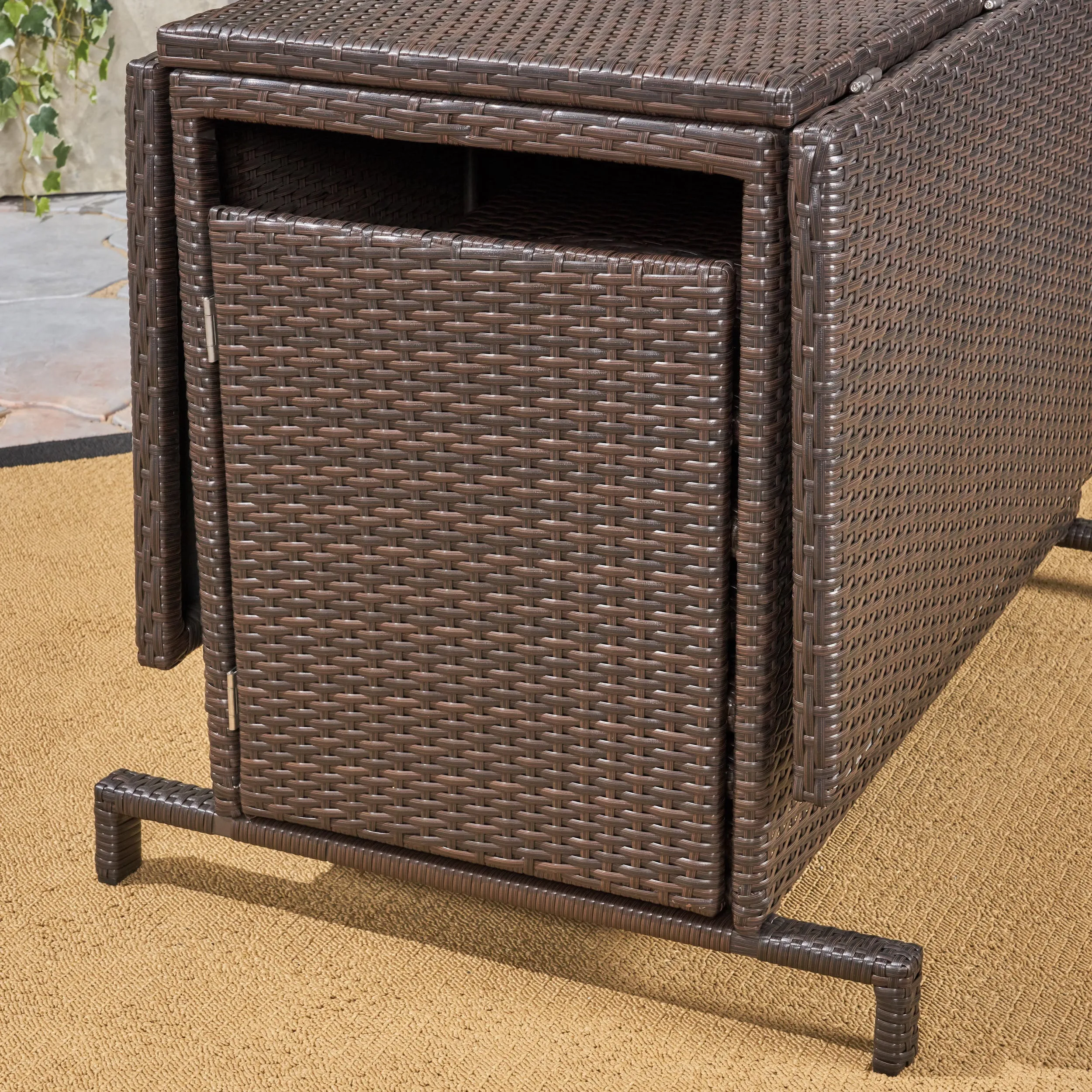Zora Outdoor 7 Piece Foldable Wicker Dining Set, Multi Brown