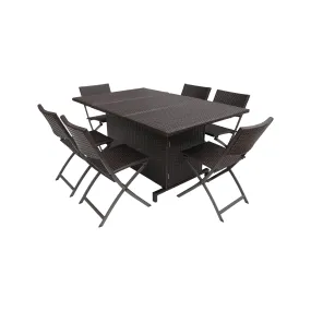 Zora Outdoor 7 Piece Foldable Wicker Dining Set, Multi Brown