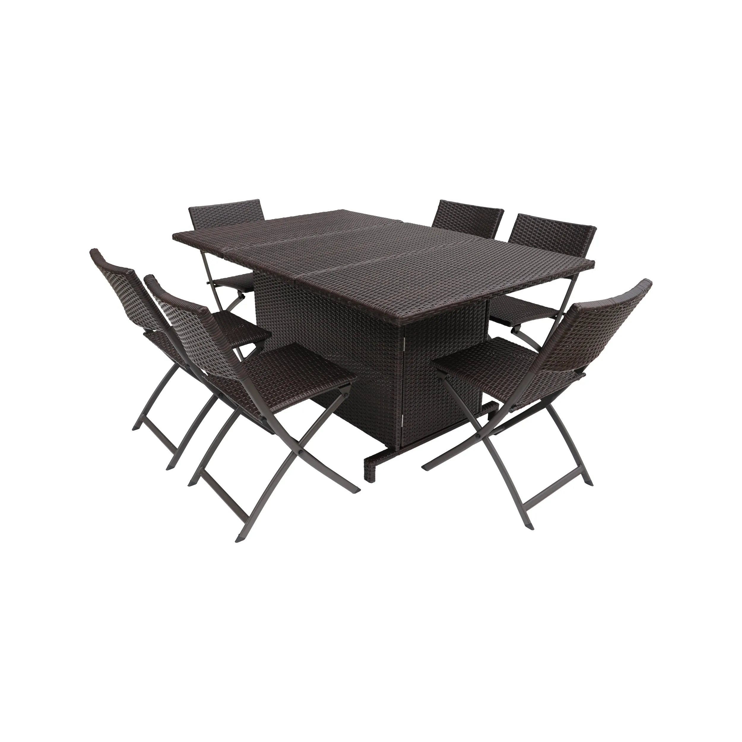 Zora Outdoor 7 Piece Foldable Wicker Dining Set, Multi Brown