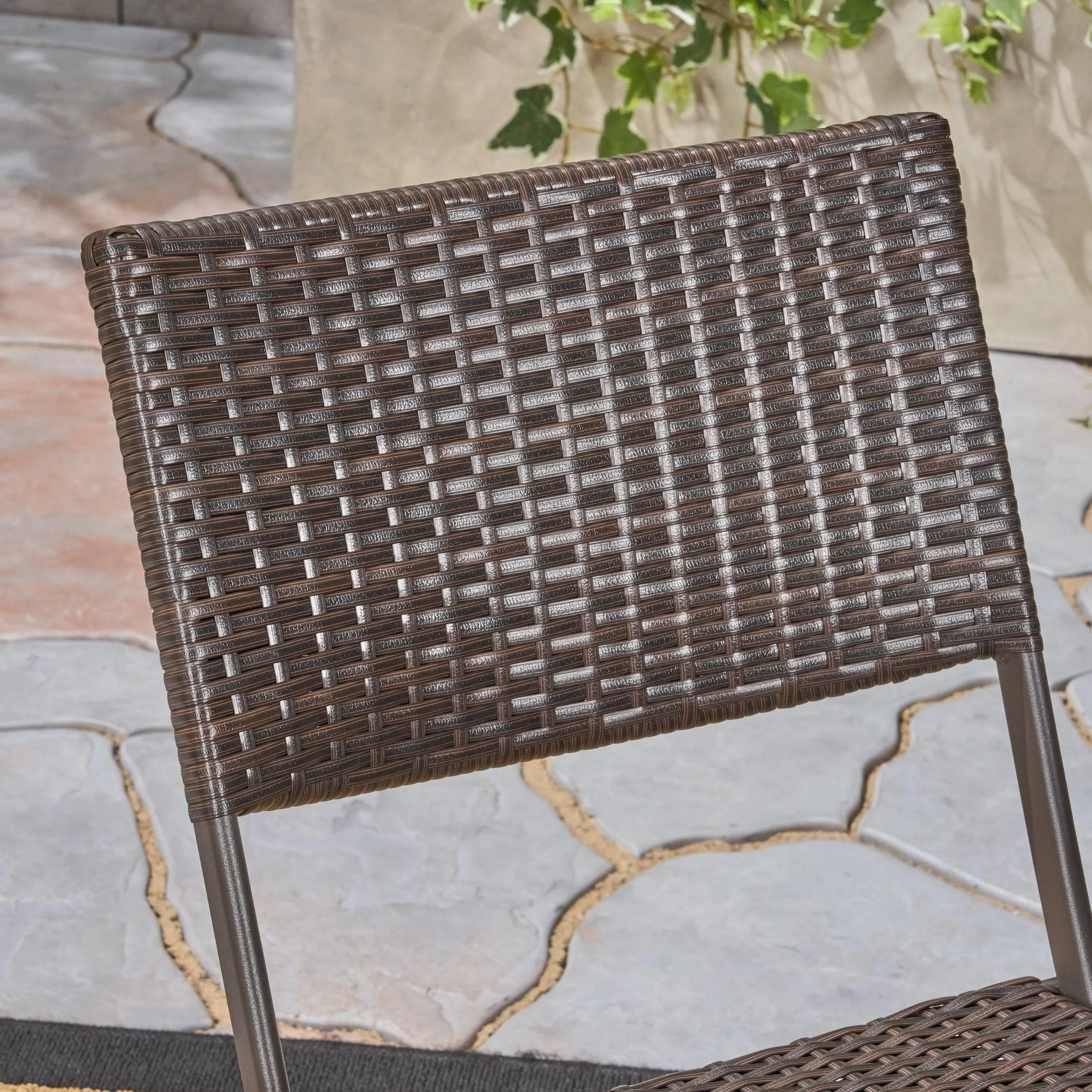 Zora Outdoor 7 Piece Foldable Wicker Dining Set, Multi Brown